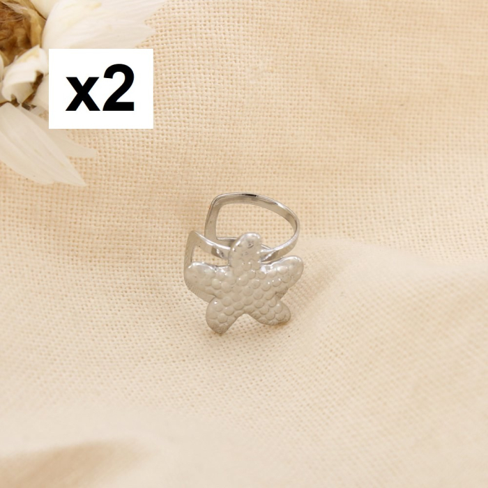 2 Bijoux d'oreilles étoile de mer acier inox martelé 0325100 argenté 2 Bijoux d'oreilles étoile de mer acier inox martelé 0325100 argenté
