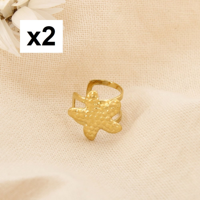 2 Bijoux d'oreilles étoile de mer acier inox martelé 0325100 doré