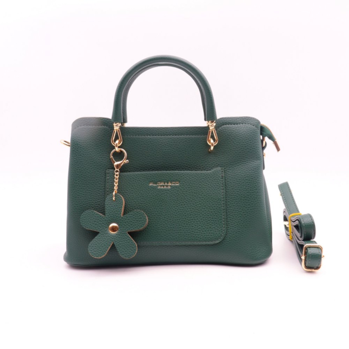 Petit sac à main trois compartiments porte-clef mousqueton forme fleur fermoir à glissière similicuir 0923507 vert foncé Petit sac à main trois compartiments porte-clef mousqueton forme fleur fermoir à glissière similicuir 0923507 vert foncé