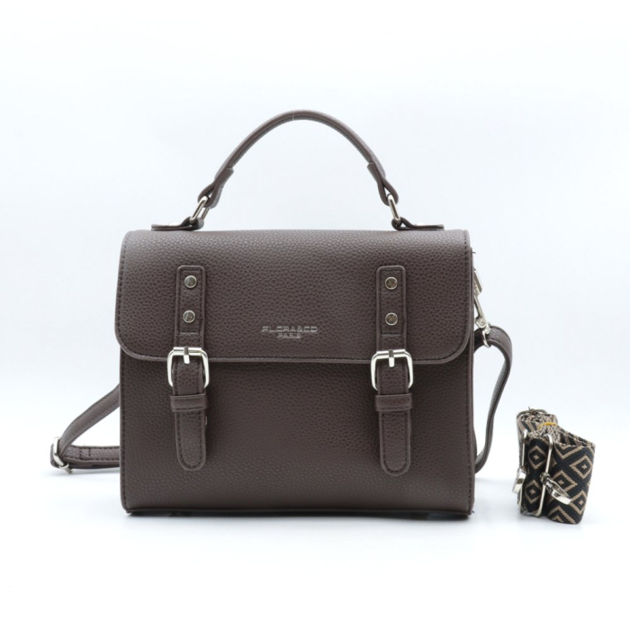 Sac à main Flora&Co style cartable simili-cuir rigide 0924011 marron chocolat