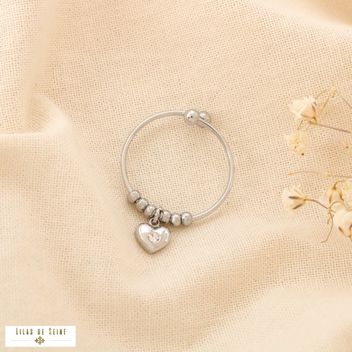 Bague acier inoxydable fine breloque coeur 0425018 argenté Bague acier inoxydable fine breloque coeur 0425018 argenté