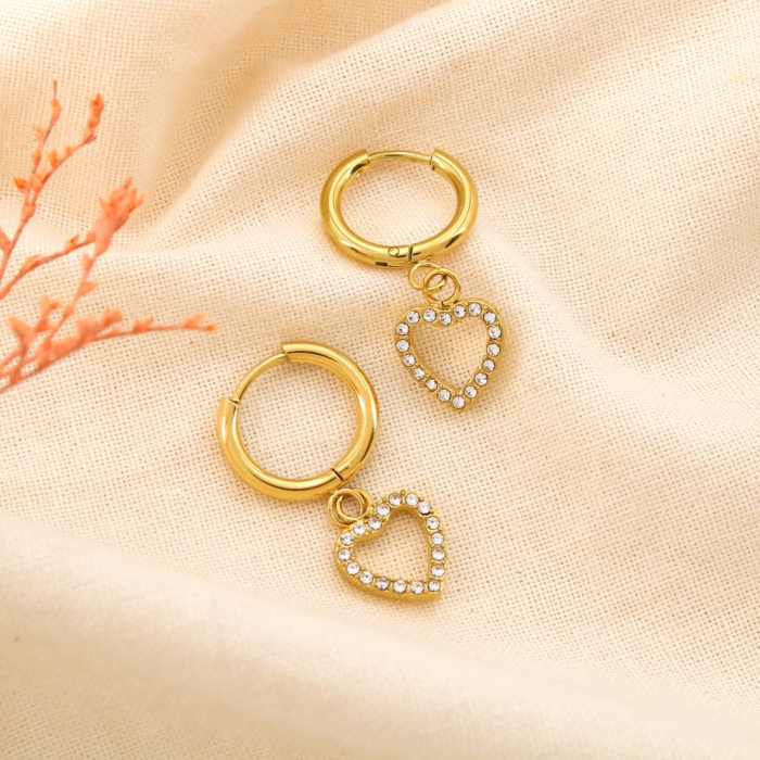 Boucles d’oreilles coeur acier inoxydable strass 0325182 doré Boucles d’oreilles coeur acier inoxydable strass 0325182 doré