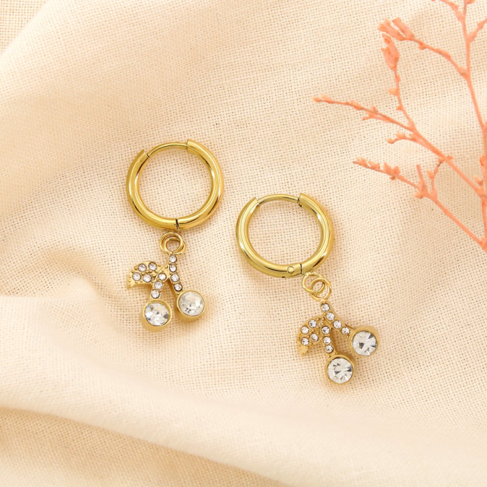 Boucles d’oreilles cerises acier inoxydable strass 0325186 doré Boucles d’oreilles cerises acier inoxydable strass 0325186 doré