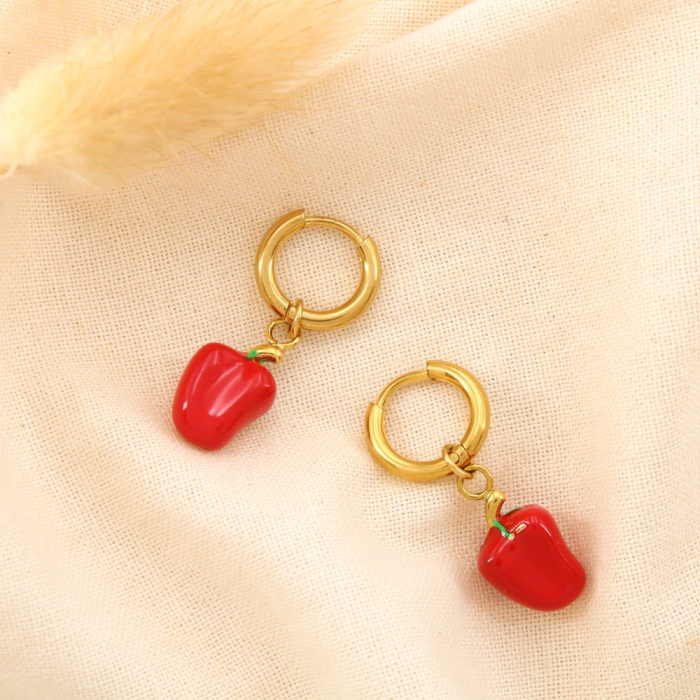 Boucles d’oreilles minimaliste poivron acier émail 0325188 rouge Boucles d’oreilles minimaliste poivron acier émail 0325188 rouge