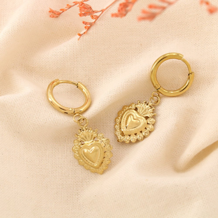 Boucles d’oreilles coeur sacré acier inoxydable 0325193 doré Boucles d’oreilles coeur sacré acier inoxydable 0325193 doré