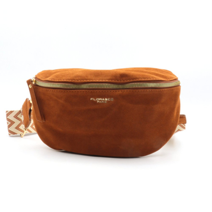Sac banane Flora&Co en simili daim bandoulière fantaisie 0925501 cognac