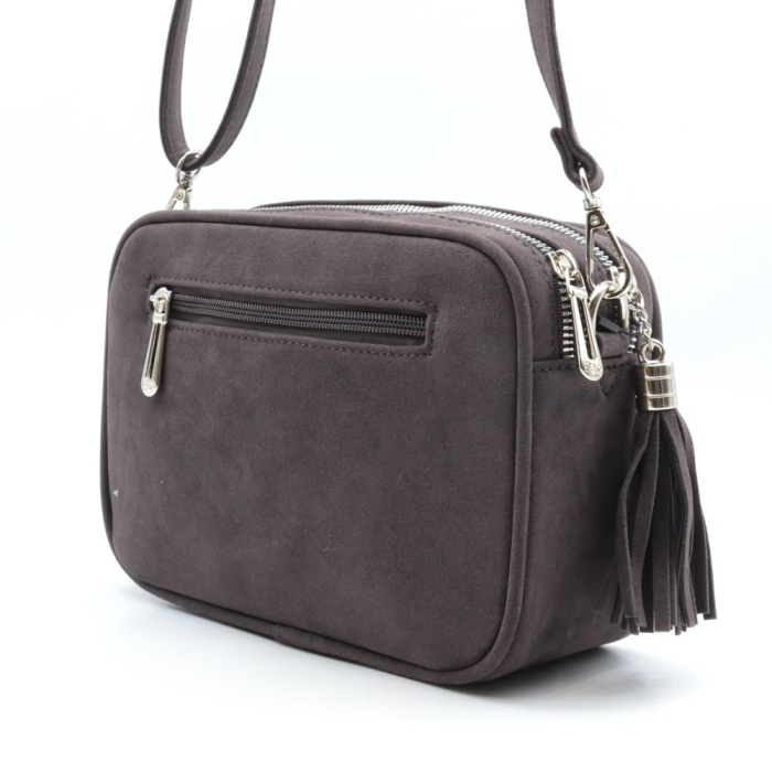Sac à bandoulière Flora&Co simili daim pompon 0925505 gris foncé