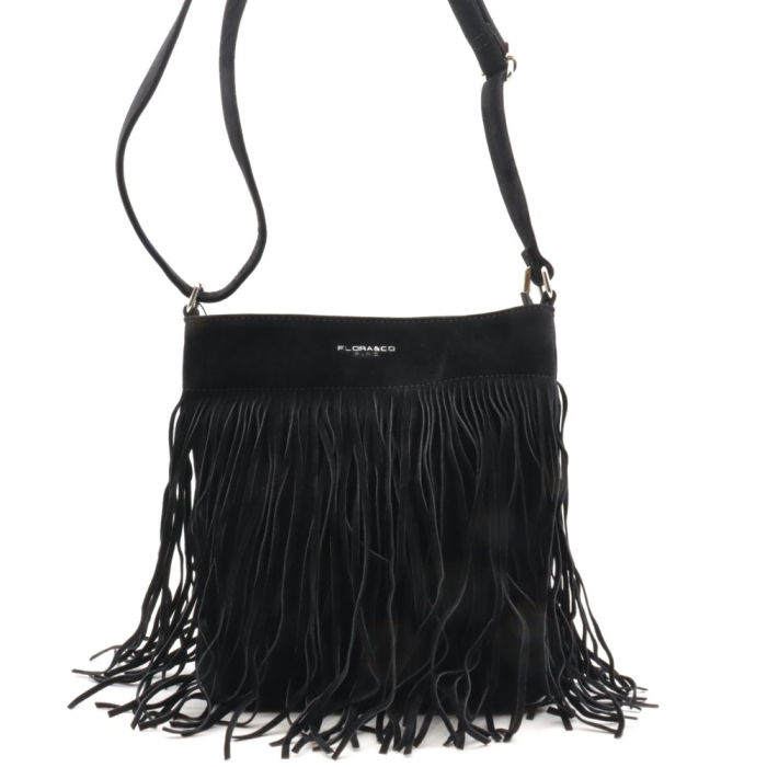 Sac à bandoulière Flora&Co simili daim franges 0925506 noir Sac à bandoulière Flora&Co simili daim franges 0925506 noir