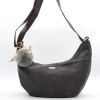 Sac porté épaule style banane Flora&Co simili-cuir velours côtelé pompon 0925507 gris foncé