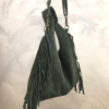 Sac porté épaule cuir véritable daim suède franges 0925509 vert kaki Sac porté épaule cuir véritable daim suède franges 0925509 vert kaki