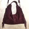 Sac porté épaule cuir véritable daim suède franges 0925509 rouge bordeaux