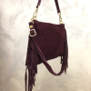 Sac porté épaule cuir véritable daim suède franges 0925510 rouge bordeaux