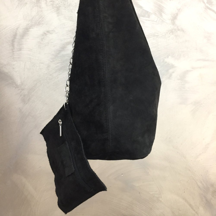 Cabas cuir véritable daim suède pochette 0925512 noir