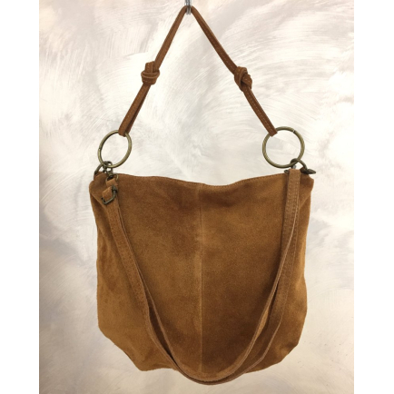 Sac porté épaule cuir véritable daim suède anse bandoulière 0925513 cognac
