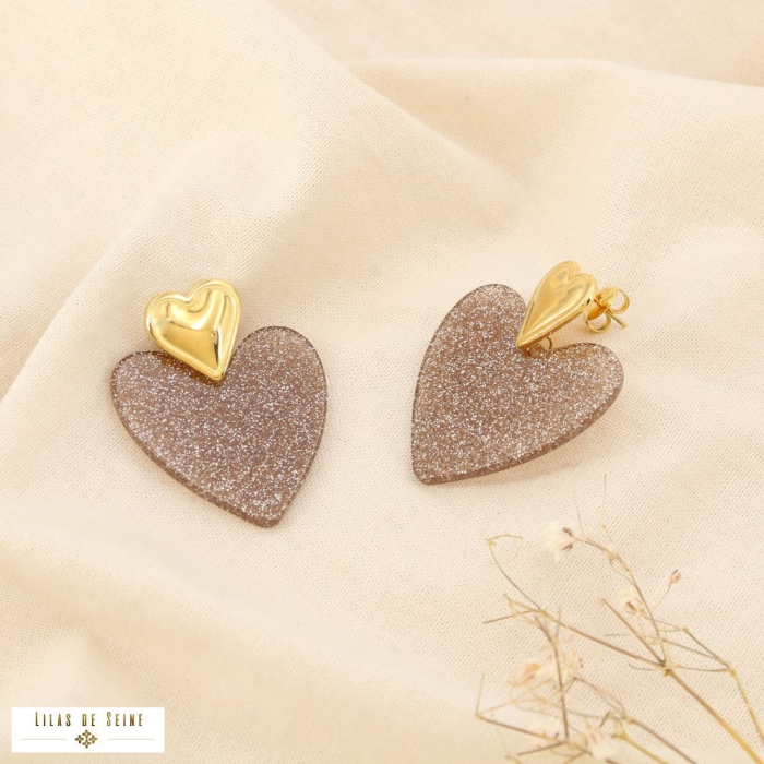 Boucles d’oreilles pendantes cœur pailleté acier inoxydable 0325566 taupe Boucles d’oreilles pendantes cœur pailleté acier inoxydable 0325566 taupe