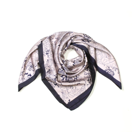 Foulard carré satin polyester motifs floraux 0725519 mauve