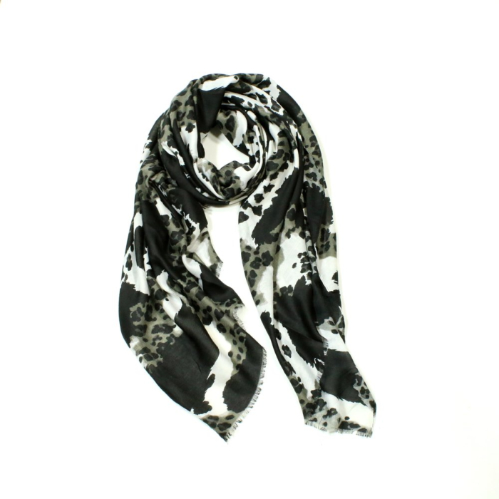 Écharpe imprimé léopard viscose coton 0725510 noir Écharpe imprimé léopard viscose coton 0725510 noir