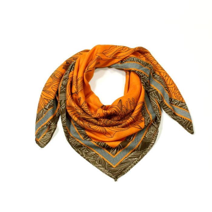 Foulard carré floral polyester femme 0725515 orange foncé Foulard carré floral polyester femme 0725515 orange foncé