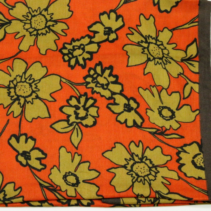 Foulard carré polyester orange imprimé floral fleurs stylisées femme 0725521 orange foncé
