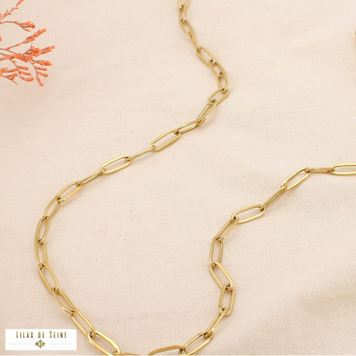 Sautoir chaîne maille trombone acier inoxydable 0125568 doré