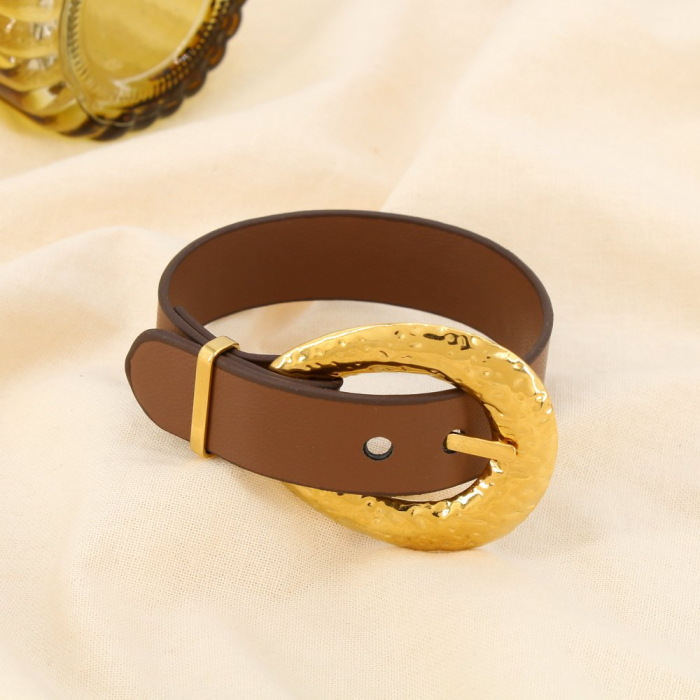 Bracelet ceinture acier inoxydable simili-cuir 0225514 marron Bracelet ceinture acier inoxydable simili-cuir 0225514 marron