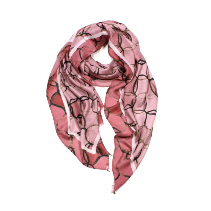 Foulard imprimé cercles entrelacés viscose coton 0725505 magenta