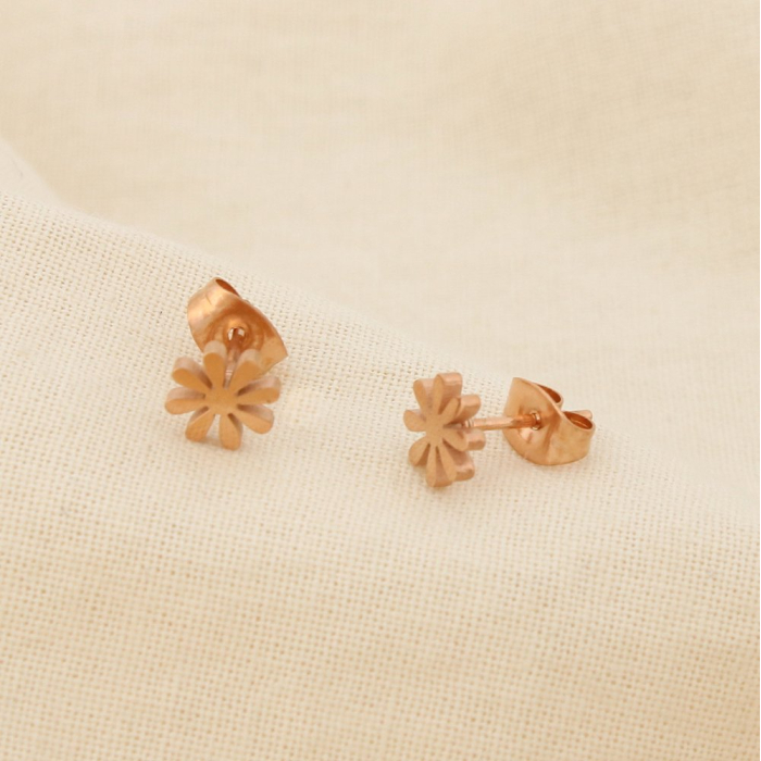 12 paires de puce d'oreilles fleur acier inoxydable 6 mm 0319522 doré rose