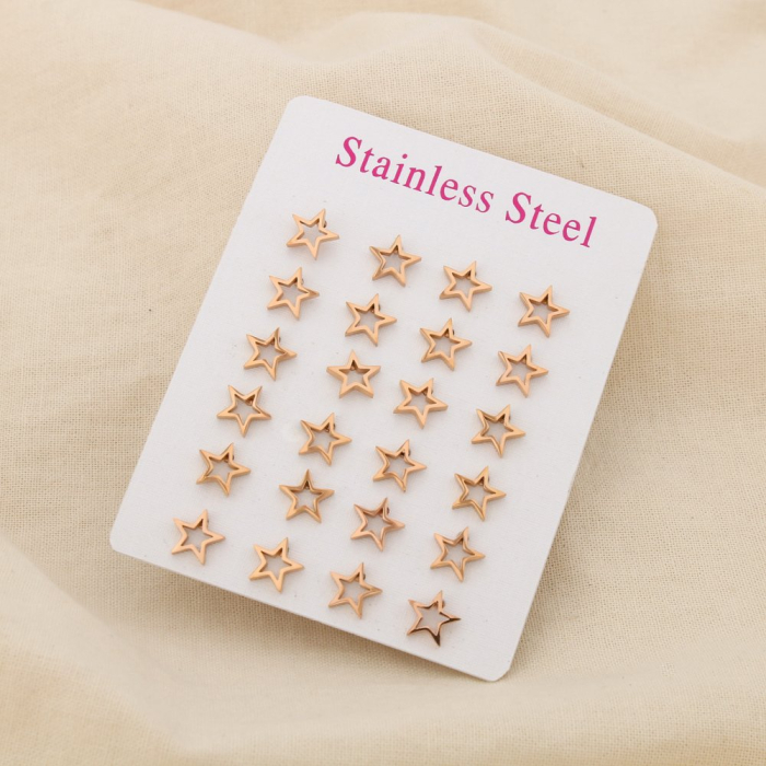 12 paires de puce d'oreilles étoile acier inoxydable 0319528 doré rose 12 paires de puce d'oreilles étoile acier inoxydable 0319528 doré rose