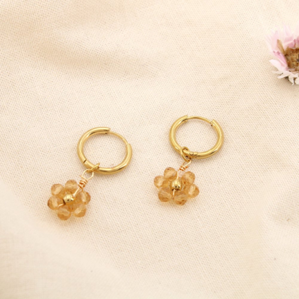 MINI-CRÉOLES ACIER FLEURS BILLE TRANSPARENTE FACETTÉE CRISTAL 0324128 naturel/beige