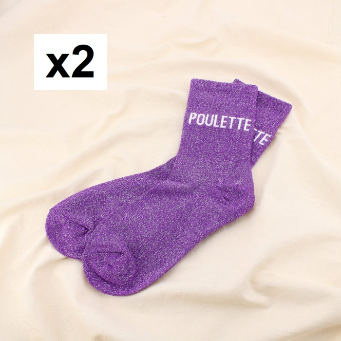 2 paires de chaussettes pailletées “POULETTE” 0625536 violet 2 paires de chaussettes pailletées “POULETTE” 0625536 violet