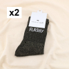 2 paires de chaussettes pailletées à message “FLASHY” 0625546 noir