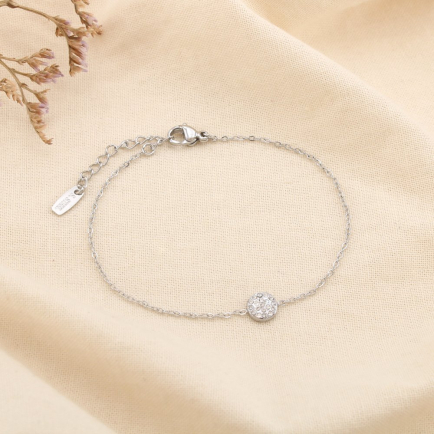 Bracelet acier inoxydable rondelle strass 0225578 argenté