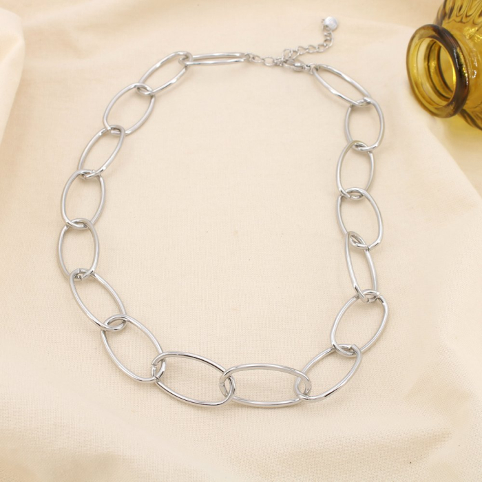 Collier acier inoxydable large maille ovale 0125581 argenté Collier acier inoxydable large maille ovale 0125581 argenté