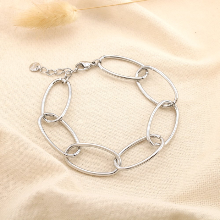 Bracelet acier inoxydable grosse maille ovale 0225583 argenté Bracelet acier inoxydable grosse maille ovale 0225583 argenté