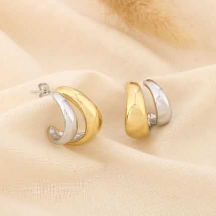 Boucles d’oreilles demi-créoles bicolore acier inox 0325576 doré/argenté