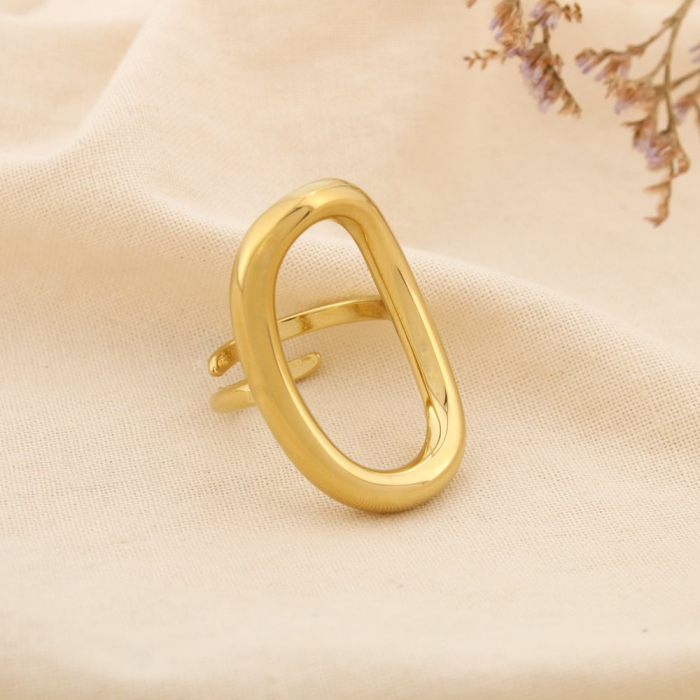 Bague acier inoxydable ovale ajouré contemporain 0425535 doré Bague acier inoxydable ovale ajouré contemporain 0425535 doré
