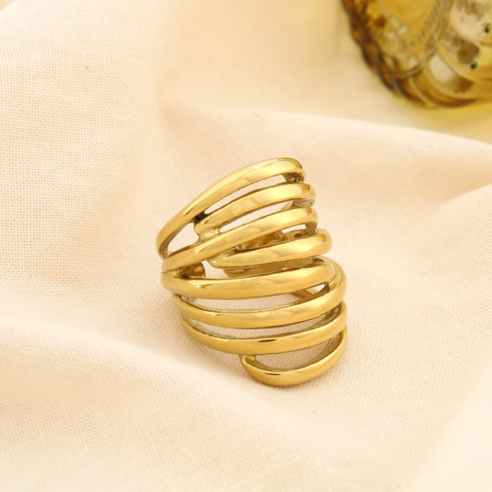 Bague acier inox multi-rangs ajouré contemporain 0425536 doré Bague acier inox multi-rangs ajouré contemporain 0425536 doré