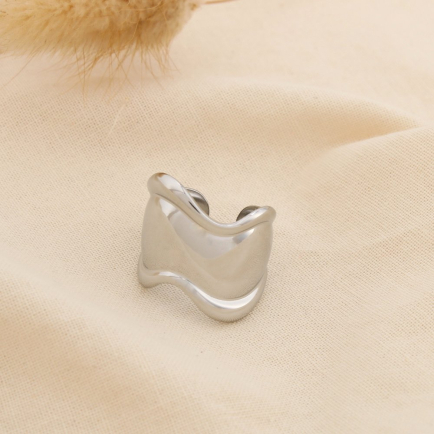 Bague acier inoxydable ondulé contemporain 0425537 argenté