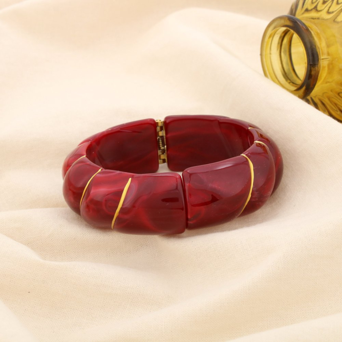 Bracelet résine ouvrable jonc effet torsadé marbre 0225187 rouge bordeaux Bracelet résine ouvrable jonc effet torsadé marbre 0225187 rouge bordeaux