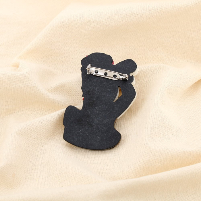 Broche épingle femme vintage léopard résine métal 0525507 marron