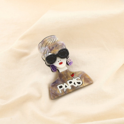 Broche épingle femme lunettes PARIS résine métal 0525509 naturel/beige