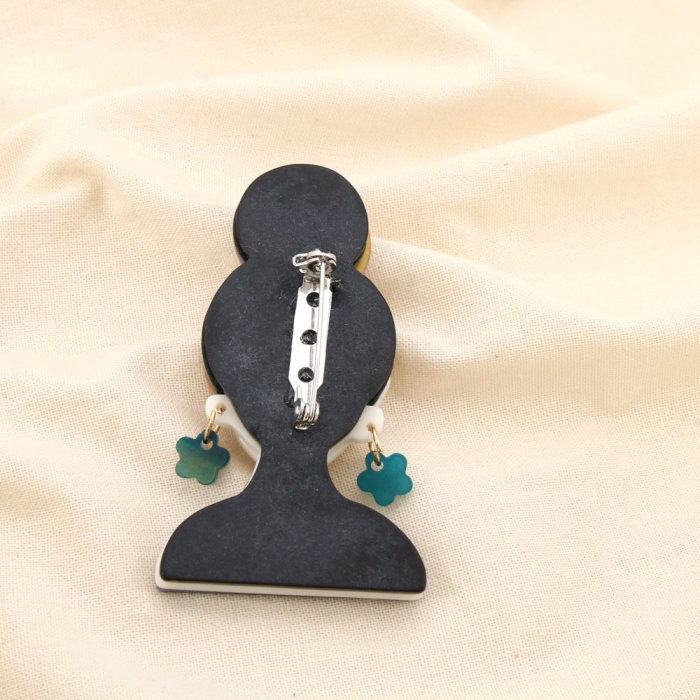 Broche épingle femme lunettes vintage résine métal 0525511 bleu