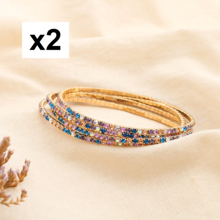 8 BRACELETS FINS ÉLASTIQUES À STRASS MULTICOLORES 0223046 bleu canard