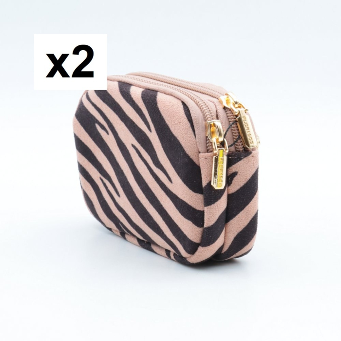 Porte-monnaie X2 motif zèbre Flora&Co polyester velours 0925536 vieux rose