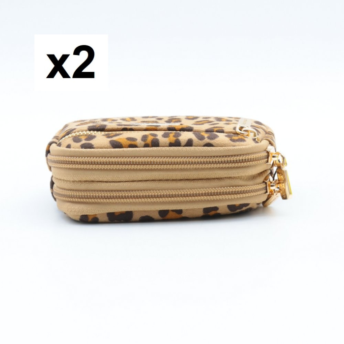 Porte-monnaie X2 motif léopard Flora&Co polyester velours 0925535 naturel/beige