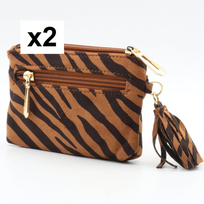 Porte-monnaie X2 zèbre pompon Flora&Co polyester velours 0925534 bronze