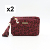 Porte-monnaie X2 léopard pompon Flora&Co polyester velours 0925533 rouge bordeaux