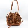Sac à main seau motif léopard Flora&Co polyester velours simili cuir grainé 0925529 cognac