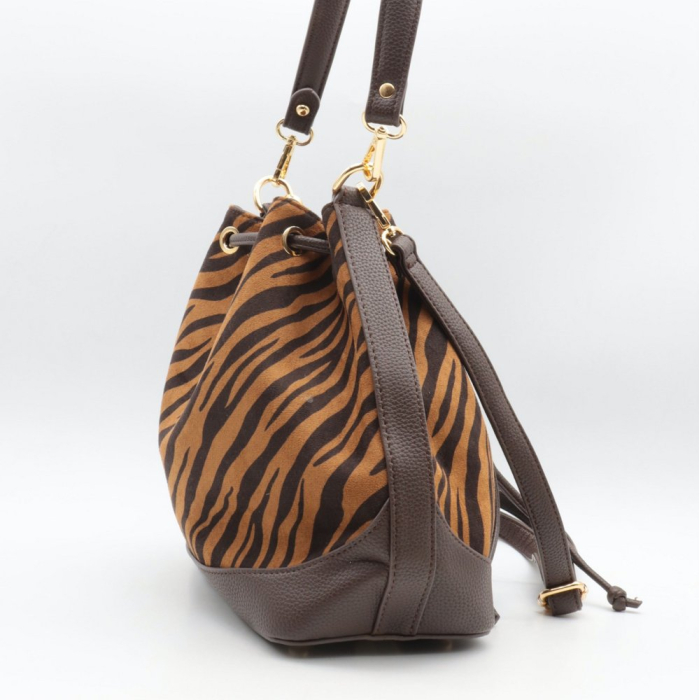 Sac à main seau motif zèbre Flora&Co polyester velours 0925528 bronze