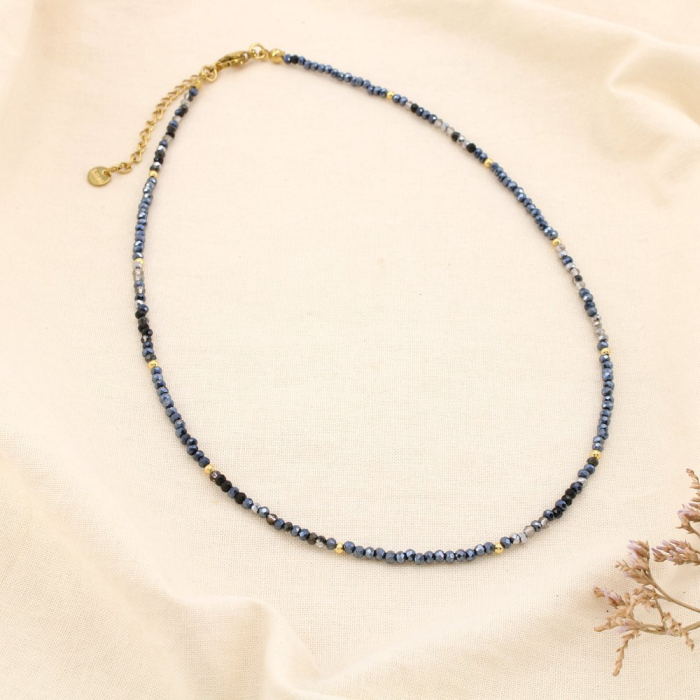 Collier Perles Cristal Facetté Acier Inoxydable 0125502 noir